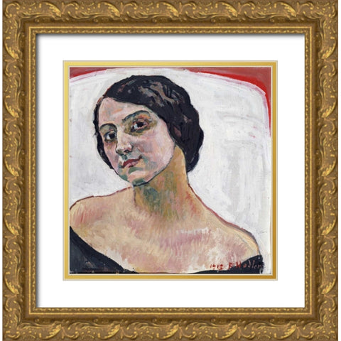 Woman With Brown Hair Gold Ornate Wood Framed Art Print with Double Matting by Hodler, Ferdinand