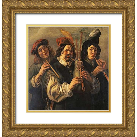 Three Musicians Gold Ornate Wood Framed Art Print with Double Matting by Jordaens, Jacob