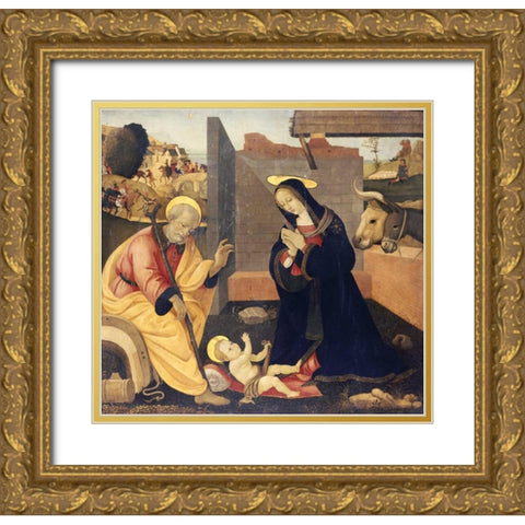 The Nativity Gold Ornate Wood Framed Art Print with Double Matting by Lippi, Filippo