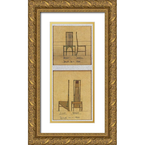Design For Chairs, 1903 Gold Ornate Wood Framed Art Print with Double Matting by Mackintosh, Charles Rennie
