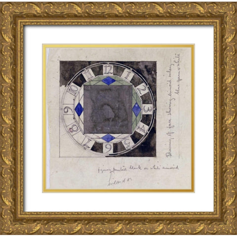 Design For Clock Face, 1917 Gold Ornate Wood Framed Art Print with Double Matting by Mackintosh, Charles Rennie