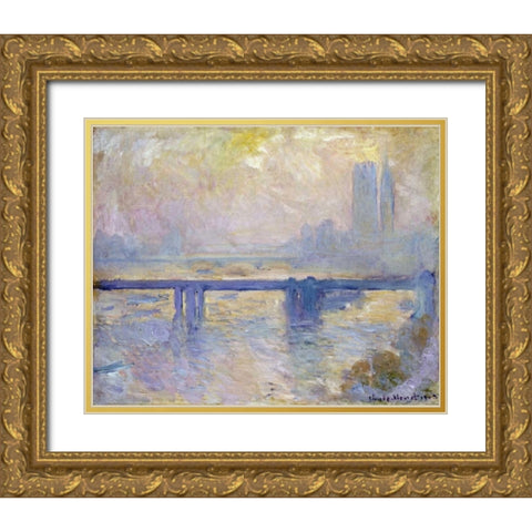 Charing Cross Bridge Gold Ornate Wood Framed Art Print with Double Matting by Monet, Claude