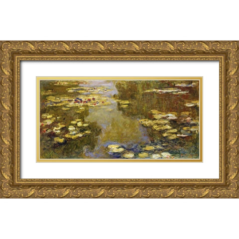 The Lily Pond Gold Ornate Wood Framed Art Print with Double Matting by Monet, Claude