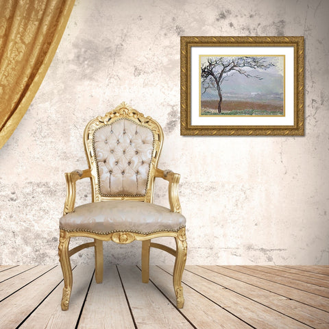 Giverny Countryside Gold Ornate Wood Framed Art Print with Double Matting by Monet, Claude