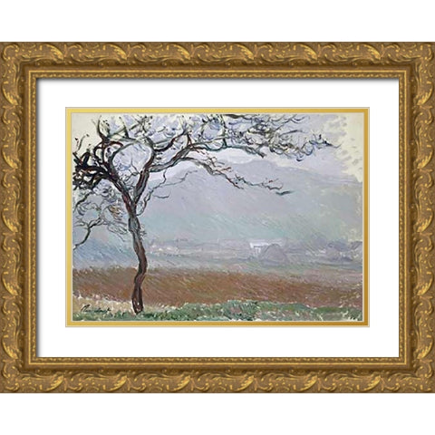Giverny Countryside Gold Ornate Wood Framed Art Print with Double Matting by Monet, Claude