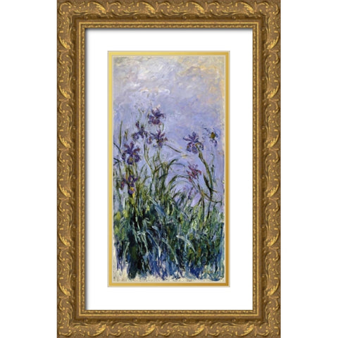 Iris mauves Gold Ornate Wood Framed Art Print with Double Matting by Monet, Claude