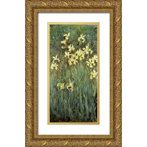 Iris jaunes Gold Ornate Wood Framed Art Print with Double Matting by Monet, Claude