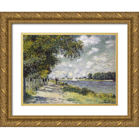 The Seine at Argenteuil Gold Ornate Wood Framed Art Print with Double Matting by Monet, Claude