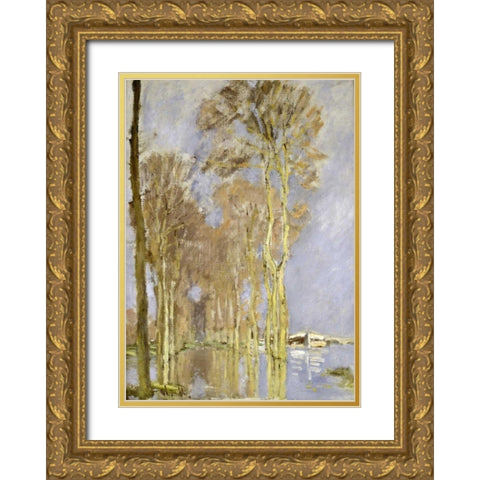 Inondation Gold Ornate Wood Framed Art Print with Double Matting by Monet, Claude
