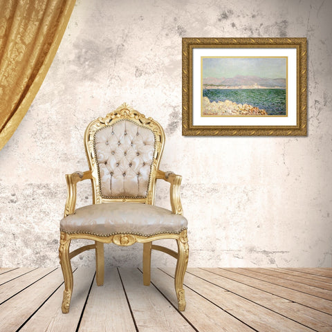 Golfe dAntibes Gold Ornate Wood Framed Art Print with Double Matting by Monet, Claude