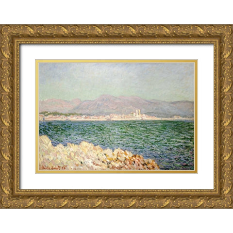 Golfe dAntibes Gold Ornate Wood Framed Art Print with Double Matting by Monet, Claude