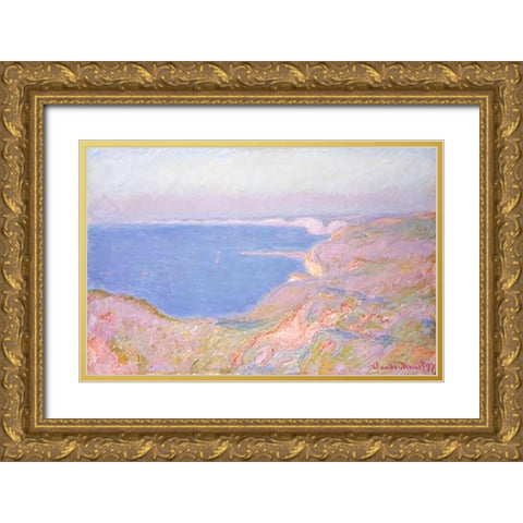 On the Cliffs Near Dieppe, Sunset Gold Ornate Wood Framed Art Print with Double Matting by Monet, Claude