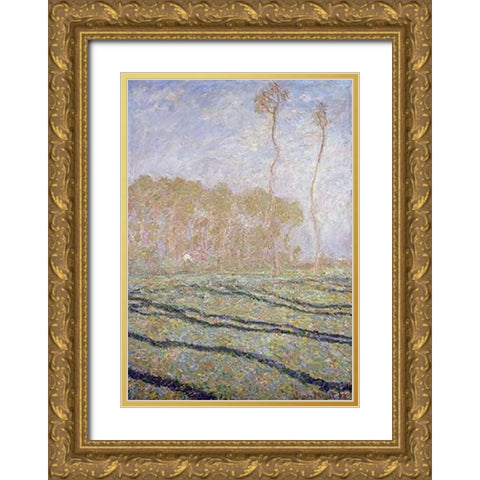 Spring Countryside at Giverny Gold Ornate Wood Framed Art Print with Double Matting by Monet, Claude