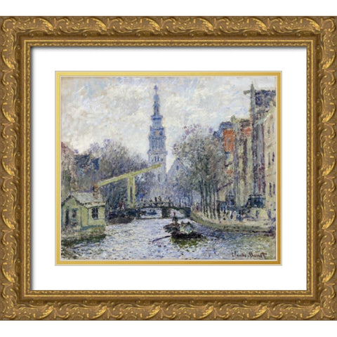 Canal, Amsterdam Gold Ornate Wood Framed Art Print with Double Matting by Monet, Claude