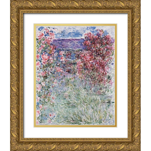 The House in the Roses Gold Ornate Wood Framed Art Print with Double Matting by Monet, Claude