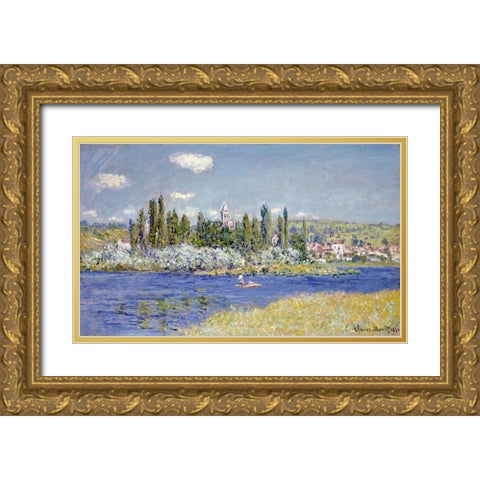 Vetheuil Gold Ornate Wood Framed Art Print with Double Matting by Monet, Claude