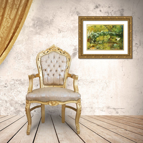The Japanese Bridge Gold Ornate Wood Framed Art Print with Double Matting by Monet, Claude
