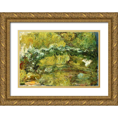 The Japanese Bridge Gold Ornate Wood Framed Art Print with Double Matting by Monet, Claude