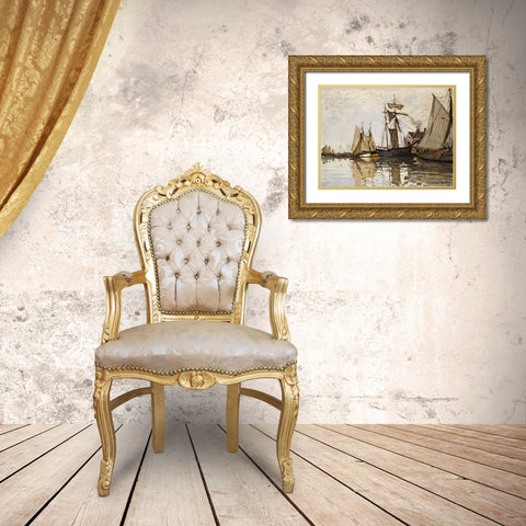 The Port of Honfleur Gold Ornate Wood Framed Art Print with Double Matting by Monet, Claude