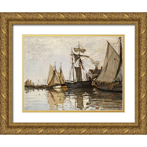 The Port of Honfleur Gold Ornate Wood Framed Art Print with Double Matting by Monet, Claude