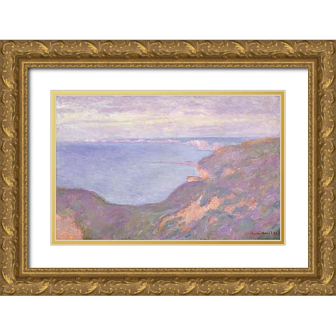 The Cliffs Near Dieppe Gold Ornate Wood Framed Art Print with Double Matting by Monet, Claude