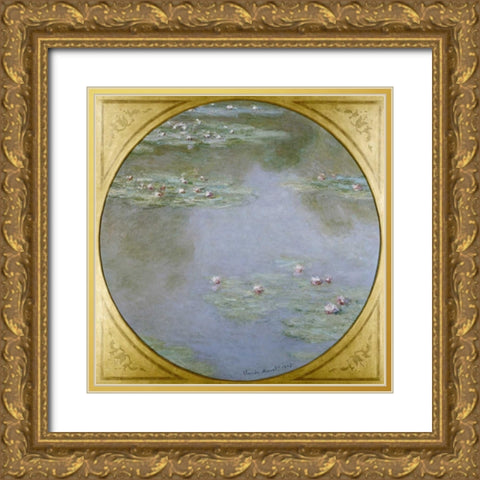 Waterlilies Gold Ornate Wood Framed Art Print with Double Matting by Monet, Claude