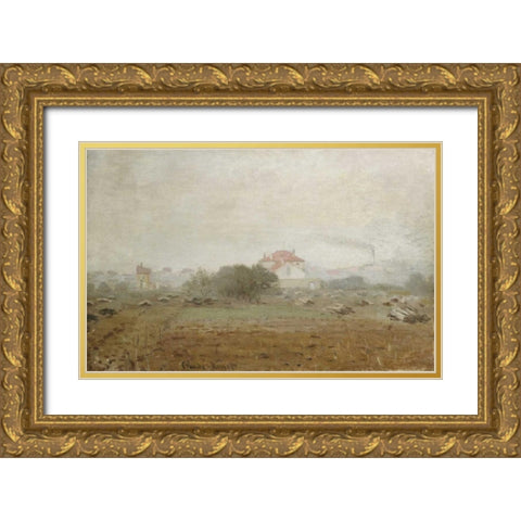 Fog - Effet de brouillard Gold Ornate Wood Framed Art Print with Double Matting by Monet, Claude