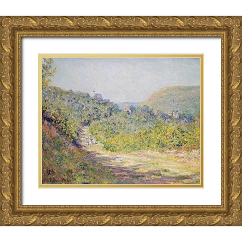 Aux Petites-Dalles, 1884 Gold Ornate Wood Framed Art Print with Double Matting by Monet, Claude