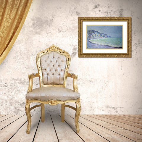Cliffs at Pourville Gold Ornate Wood Framed Art Print with Double Matting by Monet, Claude