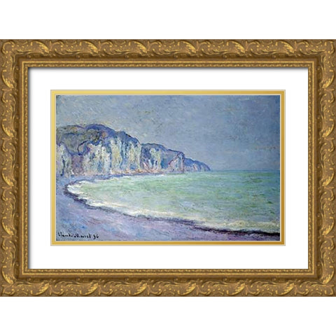 Cliffs at Pourville Gold Ornate Wood Framed Art Print with Double Matting by Monet, Claude