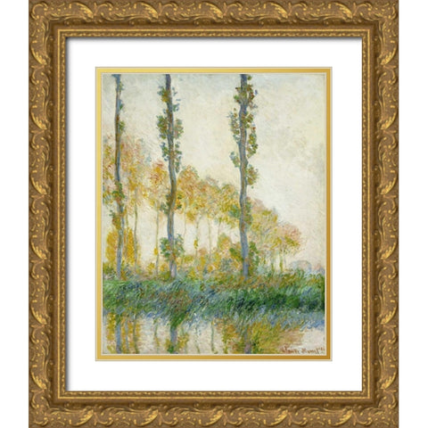 The Three Trees, Autumn Gold Ornate Wood Framed Art Print with Double Matting by Monet, Claude