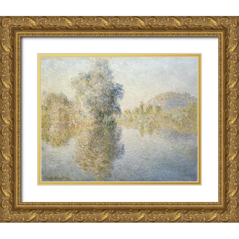 Early Morning on the Seine at Giverny Gold Ornate Wood Framed Art Print with Double Matting by Monet, Claude