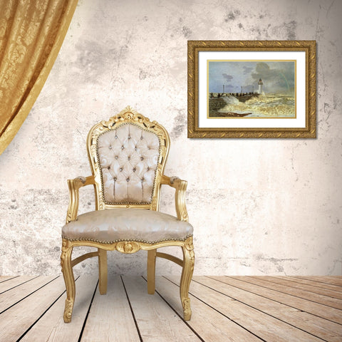 The Quay at Le Havre Gold Ornate Wood Framed Art Print with Double Matting by Monet, Claude