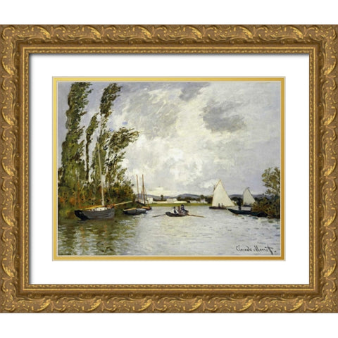 The Little Branch of the Seine Gold Ornate Wood Framed Art Print with Double Matting by Monet, Claude