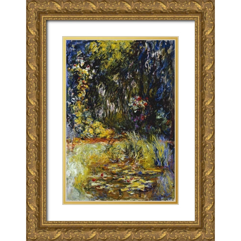 Corner of a Pond with Waterlilies Gold Ornate Wood Framed Art Print with Double Matting by Monet, Claude