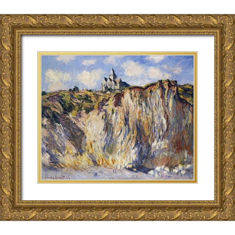 Church of Varengeville, in the Morning Gold Ornate Wood Framed Art Print with Double Matting by Monet, Claude