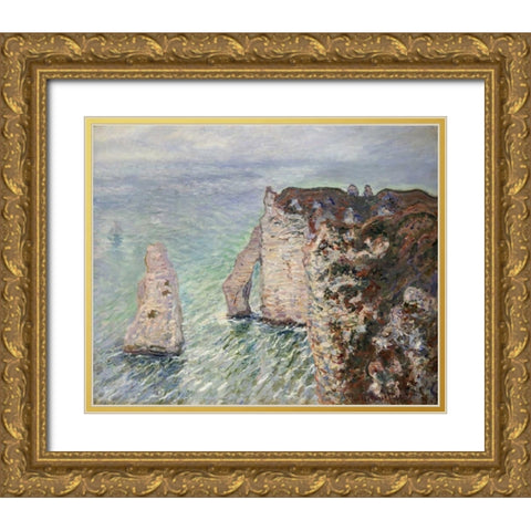 LAiguille et la Porte dAval, Etretat Gold Ornate Wood Framed Art Print with Double Matting by Monet, Claude
