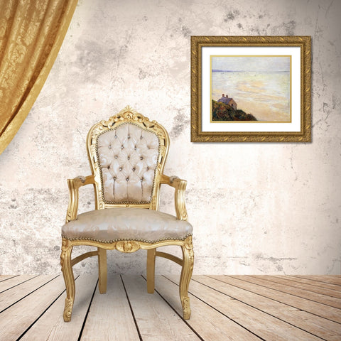 The Hut at Trouville; Low Tide Gold Ornate Wood Framed Art Print with Double Matting by Monet, Claude