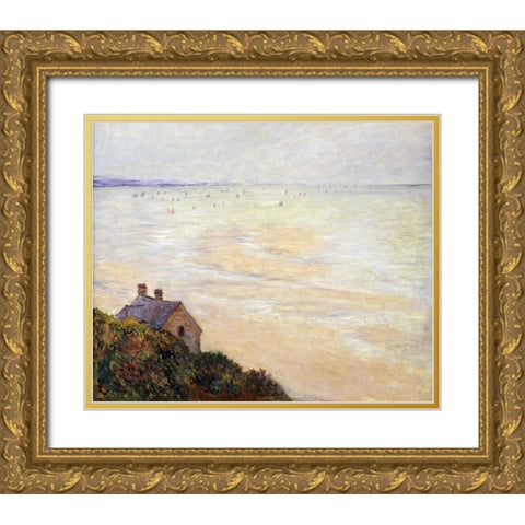 The Hut at Trouville; Low Tide Gold Ornate Wood Framed Art Print with Double Matting by Monet, Claude