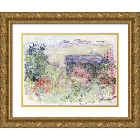 The House Through the Roses Gold Ornate Wood Framed Art Print with Double Matting by Monet, Claude