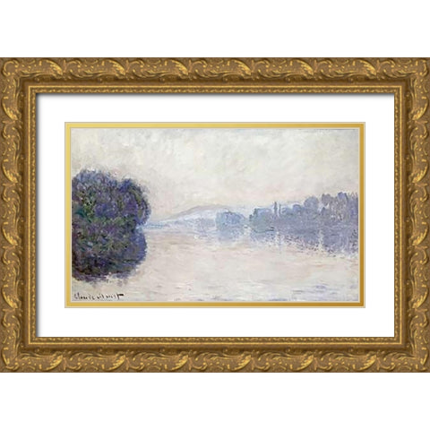 The Seine Near Vernon, as Seen in the Morning Gold Ornate Wood Framed Art Print with Double Matting by Monet, Claude