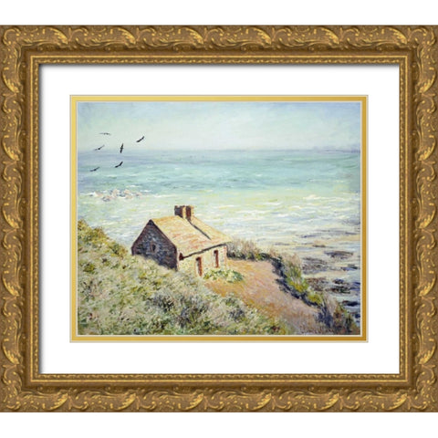 The Customs Hut, Morning Gold Ornate Wood Framed Art Print with Double Matting by Monet, Claude