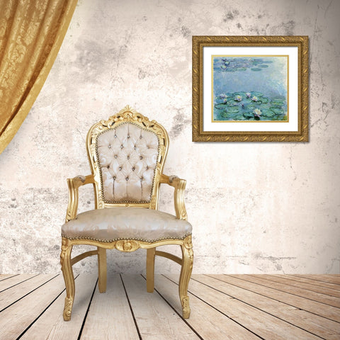 Water Lilies Gold Ornate Wood Framed Art Print with Double Matting by Monet, Claude