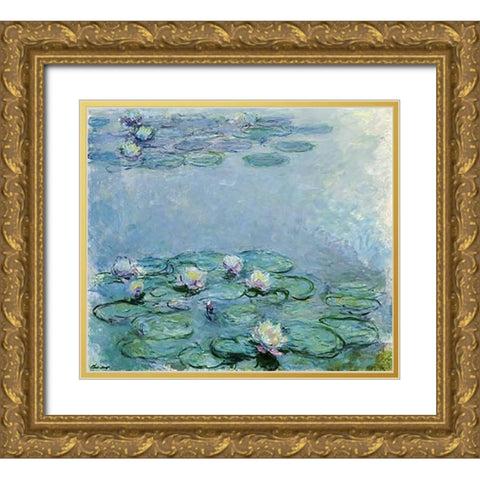 Water Lilies Gold Ornate Wood Framed Art Print with Double Matting by Monet, Claude