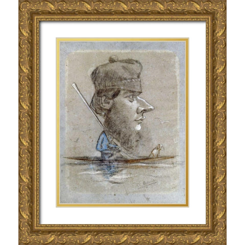 A Hunter and his Dog on a Boat, 1858 Gold Ornate Wood Framed Art Print with Double Matting by Monet, Claude