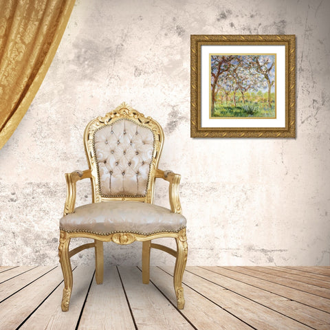 Spring at Giverny Gold Ornate Wood Framed Art Print with Double Matting by Monet, Claude