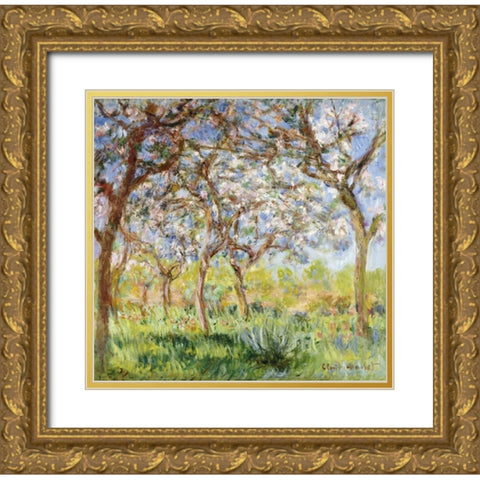 Spring at Giverny Gold Ornate Wood Framed Art Print with Double Matting by Monet, Claude