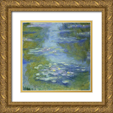 Water Lilies Gold Ornate Wood Framed Art Print with Double Matting by Monet, Claude
