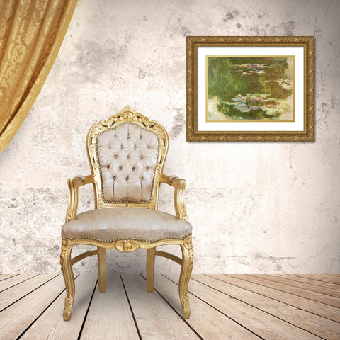 Lily Pond Gold Ornate Wood Framed Art Print with Double Matting by Monet, Claude