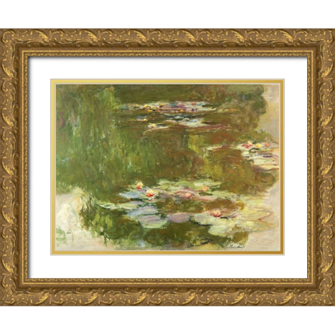 Lily Pond Gold Ornate Wood Framed Art Print with Double Matting by Monet, Claude